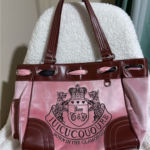 Pink and Brown Velour Tote - Picture 1 of 3